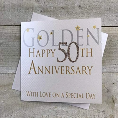 Image of WHITE COTTON CARDS Golden Happy 50th Love On A Special Day, Handmade Anniversary Card (Code AW50)
