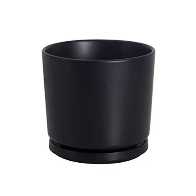Image of Ekirlin Plant Pot Indoor 19cm Ceramic Flower Pots Black Planter with Drainage Hole and Saucer
