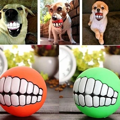 Image of BYFRI 1pc Teeth Ball for Dog, Fun Pet Toy with Human Smile Chew Squeaker Squeaky Sound Dog Puppy Play Toys