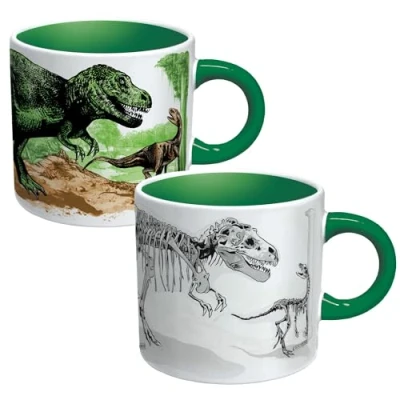 Image of The Unemployed Philosophers Guild Disappearing Dinosaur Heat Transforming Color Changing Reveal Mug Add Hot Coffee and Watch Dinosaurs Turn to Fossils, 400mL