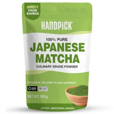 Image of HANDPICK, Japanese Matcha Green Tea Powder 100 gram Authentic Premium Second Flush Harvest Resealable Ziplock Pouch