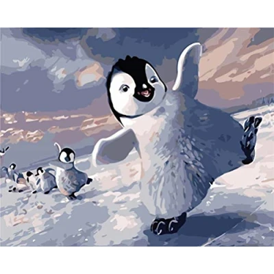 Image of Amiiba DIY Paint by Numbers Kits, Cute Penguins 16x20 inch Acrylic Painting Number Wall Art Crafts (Penguin, Without Frame)