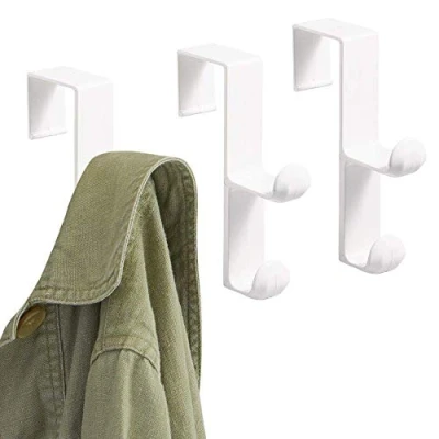 Image of InterDesign Plastic Dual Hook Hanger for Coats, Jackets, Hats, Robes, Towels, Ideal Bathroom, Bedroom, Mudroom, White, Set of 3