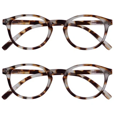 Image of OPULIZE Zen Reading Glasses 2 Pack Cool Round Frame Spring Hinges Scratch Resistant Matt Light Brown Tortoiseshelll Mens Womens RR24 1T +1.50