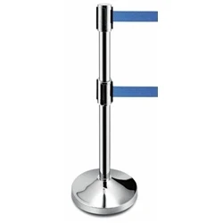 Image of Obex Barriers Stainless Steel Blue Double Retractable Belt Post