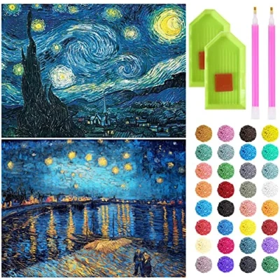 Image of liziciti 2 Pack Diamond Painting Kits for Adults, Famous Paintings by Van Gogh Full Drill 5D Art, DIY Dots Gem Art Home Wall Decor Gift, 12&quot;x16&quot; Canvas, 1