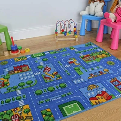 Image of The Rug House Blue Play Village Roads Children&#039;s Bedroom Playroom Mat 100cm x 165cm
