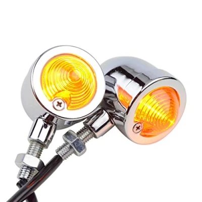 Image of GOOFIT 12V 10W Motorcycle Vintage Refit Amber Bullet Flashing Light Headlight Lamp Mini Turn Signals Indicator Motorbike Racer