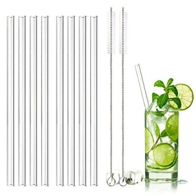 Image of DONQL 8 Pcs Glass Straws Reusable Straw Drinking with 20cm Length Eco Friendly 2 Cleaning Brushes Transparent Clear Perfect for Milk Coffee Coctail (Straight)