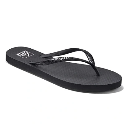 Image of Reef Womens Seaside Flip Flops Black White Footwear Size 7