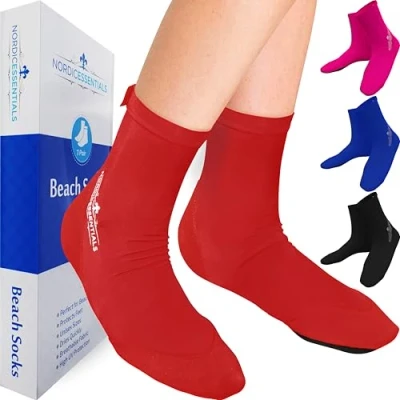 Image of Nordic Essentials Beach Socks (1 Pair) Wear in Sand, Playing Volleyball &amp; Soccer Kids, Women Men 1 Year Warranty (Red, x_s)