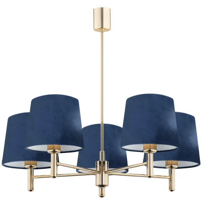 Image of Ponte Multi Arm Pendant Ceiling 5 Light Navy Blue, Dark Brass Steel