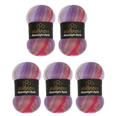 Image of Wollbiene Moonlight Batik 5 x 100 g Knitting Wool 500 for and Crocheting 20% Turkish Gradient (3080 Purple Red Pink)