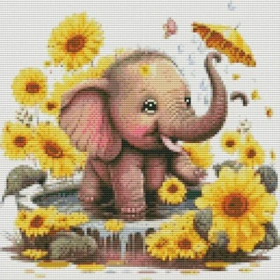 Image of Awesocrafts Cross Stitch Stamped Kits Calf Elephant Flower Easy Patterns Stitching Embroidery Needlework Kit Supplies