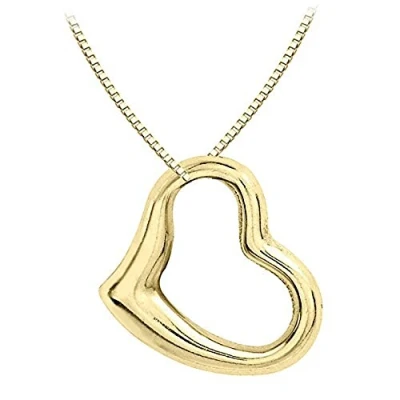 Image of Carissima Gold Women&#039;s 9 ct Yellow 12 x 10 mm Heart Slider Pendant on 0.7 Venetian Box Chain Necklace of Length 46 cm/18 Inch