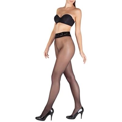 Image of Giulia Tights with Lace Waistband 20, 40, 100 denier for Women Lace, 20 black, L