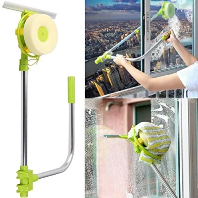 Image of Window Cleaner 2 in 1 Telescopic Squeegee Set with Long Extension Pole, 0.6 1.4M Cleaning Tools High Rise Telescoping Pole Washer Head Sponge Rotating