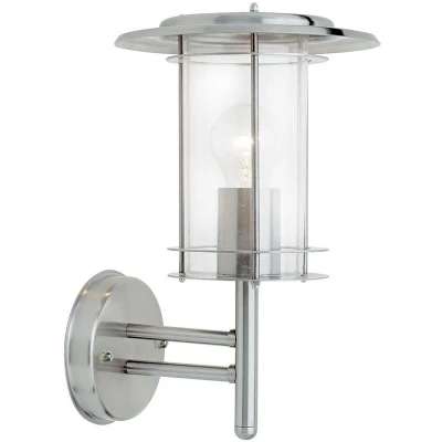 Image of York 1 Light Outdoor Wall Lantern Polished Stainless Steel, Clear Polycarbonate IP44, E27