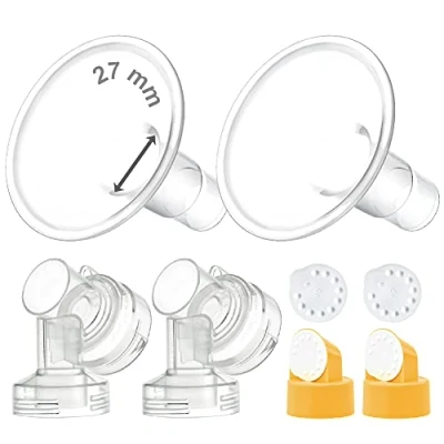 Image of Maymom MyFit Flange Set, Two Piece Breast Shield (27mm Large) Connector Valve Membrane Compatible with Medela Pumps (Pump in Style Advanced, Lactina, Symphony) Not Original Pump Parts