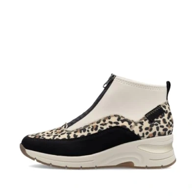 Image of Rieker N9362 wedge heel sneaker boots with zip fastening (Leopard, UK Footwear Size System, Adult, Women, Numeric, Medium, 8)