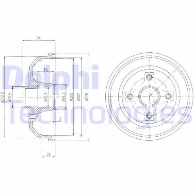 Image of 418000, 9004416, 9196287 Brake Drum DELPHI BF471 without ABS sensor ring, wheel bearing 228mm VAUXHALL: Corsa Mk2