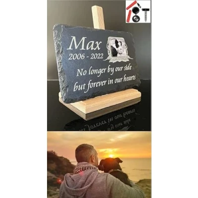 Image of Personalised Memorial Plaque / Grave Ornaments 25cm x 18cm Engraved Pet Plaques for Graves with Photo. Cat, Dog Gifts Outdoor Headstone or Outside Bench