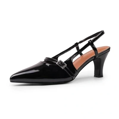 Image of Fashion Thirsty Women Mid High Heel Court Shoes Ladies Prom Bridal Wedding Office Work Pointed Toe Slingback Diamante Buckle Strappy Sandals