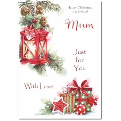 Image of doodlecards Mum Christmas Card Lamp and Parcels Medium Size for with Plain Envelope