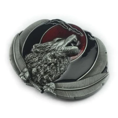Image of Belt Buckle For Men Vintage Engraved Wolf Head Waist Pants Western Cowboy Waistband Accessories