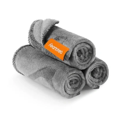 Image of Feandrea Pet Blankets, 3 Pack Cat Blankets Washable, XS, 60 x 40 cm, for Kittens and Small Cats, Flannel Dog Couch Cover Protector, Slate Grey PPB011G01