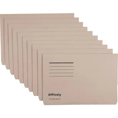 Image of Officely Foolscap Document Wallets 285gsm Buff (Pack of 10)