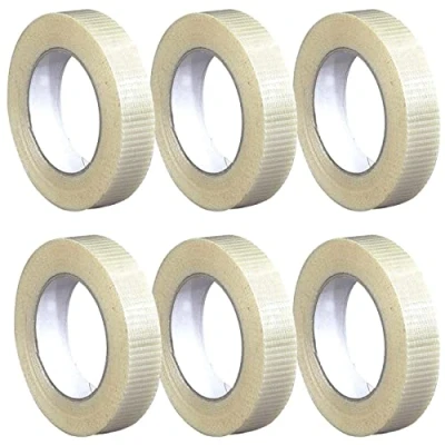 Image of Edenpack 6 Rolls Extra Strong Crossweave Reinforced Tape 25MM x 50M Bi Directional Filament Strapping Fiberglass Tear Resistant Heavy Duty Tape, Clear