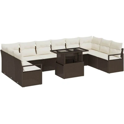 Image of vidaXL 11 Piece Garden Sofa Set with Cushions Brown Poly Rattan