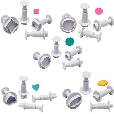 Image of VONUOBEY 20 Pieces Fondant Plunger Cutters Square/Oval/Circular/Polygon/Heart Cookie Sugarcraft Cake DIY Decorating Tools