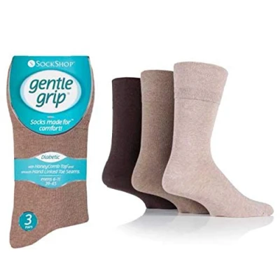 Image of 3 PAIRS Sock Shop Men&#039;s Diabetic Cotton Rich Gentle Grip HoneyComb Top Non Elastic Socks Size 6 11 (brown mix)