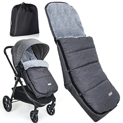 Image of Orzbow Universal Footmuff for Pushchair Strollers, Winter Cosy Toes Buggy Pram Liner with Drawstring Bag,Machine Washable and Removable,Waterproof Windproof Warm Coral Fleece Lined (Grey)