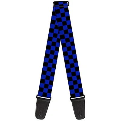 Image of Guitar Strap Checker Black Neon Blue 2 Inches Wide