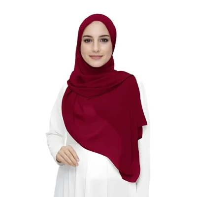 Image of Premium Chiffon Hijab Head Scarf Shawl Wrap for Muslim Women Lightweight (Dark Red)