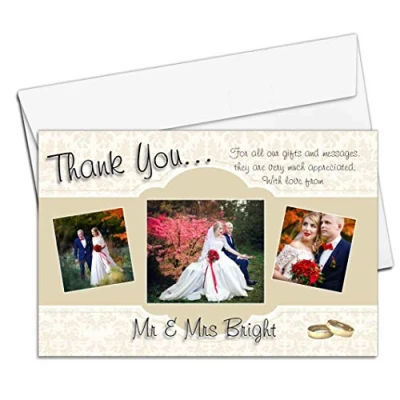 Image of Invite Designs Ltd 10 Personalised Wedding Thank you Thankyou PHOTO Cards N205