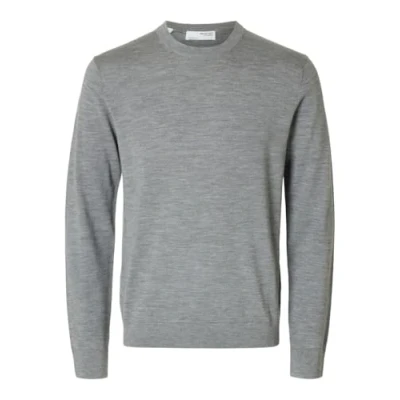 Image of SELETED HOMME Men&#039;s Slhtray Ls Knit Merino Crew Neck Noos Pullover Sweater, Medium Grey Melange, S