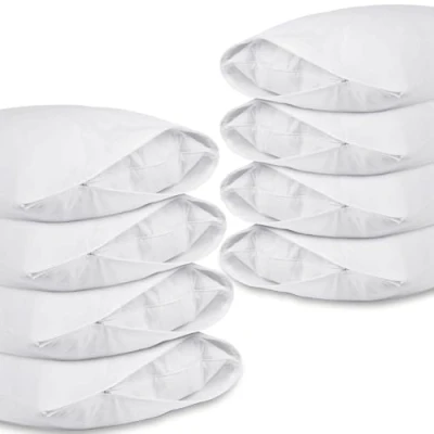 Image of Pillow Protectors Pack of 8 Cotton, White, Case Covers Zipped, Soft Anti Allergy Cotton Pillowcase Protection 48 X 74 cm