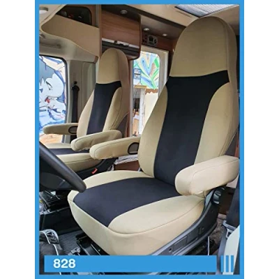 Image of BREMER SITZBEZÜGE Custom Seat Covers, Compatible with RV, Driver &amp; Passenger Seats, Colour Code: 828 (beige black)