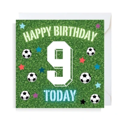 Image of Second Ave Football 9th Birthday Age 9 Square Children&#039;s Kids Greeting Card for Boy or Girl