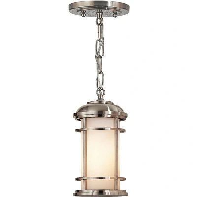 Image of Lighthouse 1 Light Small Outdoor Ceiling Chain Lantern Brushed Steel IP44, E27