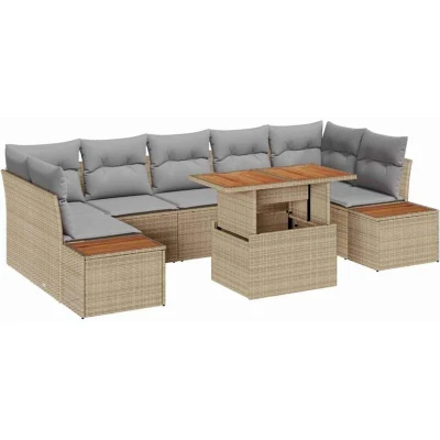 Image of 8 Piece Garden Sofa Set with Cushions Beige Poly Rattan vidaXL