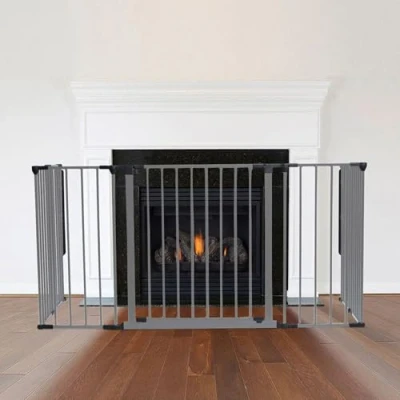 Image of Safetots Multi Panel Fire Surround, 71cm Deep x 138cm Wide, Grey, 70cm Tall, Child and Pet Safety, Baby Toddler Guard, Safety Barrier for Fireplaces, Easy Installation