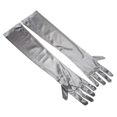 Image of Women&#039;s 55cm Stretchy Silky Satin Bridal Wedding Prom Finger Gloves (Silver)