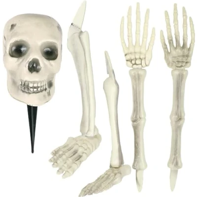 Image of Quickdraw 5pc Buried Skeleton &amp; Skull Bones Garden Prop Grave Stakes Halloween Party Decoration Realistic