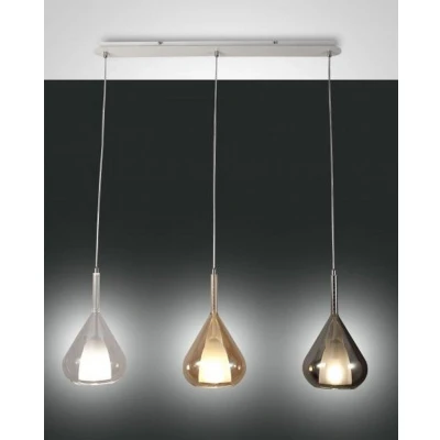 Image of Lila Straight Bar Pendant Ceiling Light Amber, Grey And Transparent Glass, E27