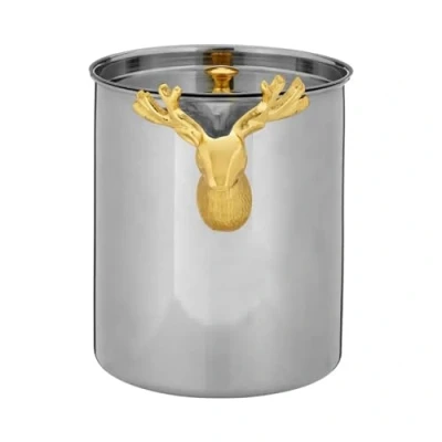 Image of Acense Ice Bucket with Tongs, 2L Stainless Steel Cube &amp; Lid, Home Bar Accessory for Beer, Wine Champagne, Double Walled Cooler Parties BBQ&#039;s (Stag Head)